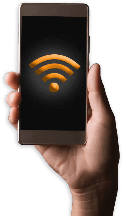 mano con cellulare e icona wifi